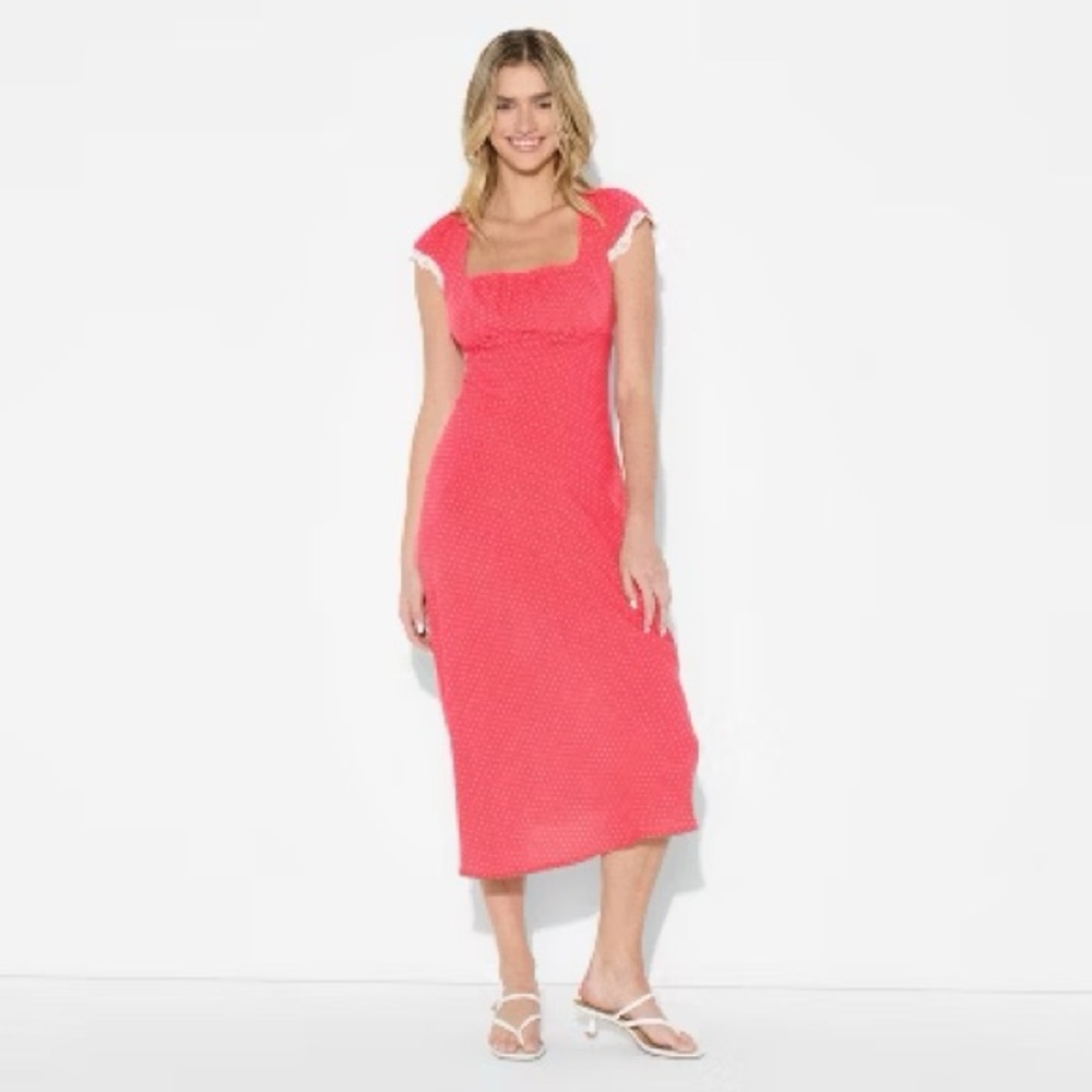 Wild Fable Red Backless Dress with White Polka Dots